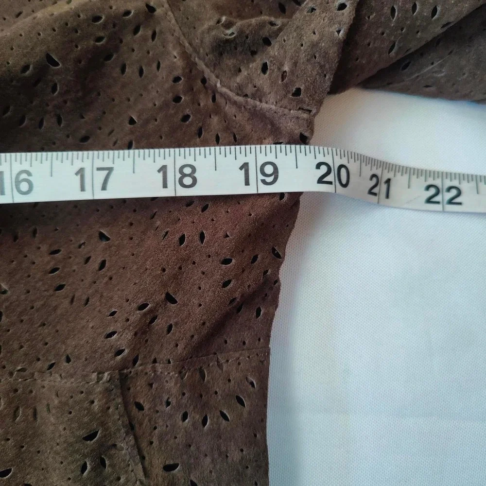 Vintage 90s Brown Suede Jacket Laser‎ Cut Bell Coldwater Creek Boho Western Sz M